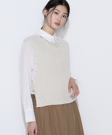 和紙混ドライタッチ ニットジレ