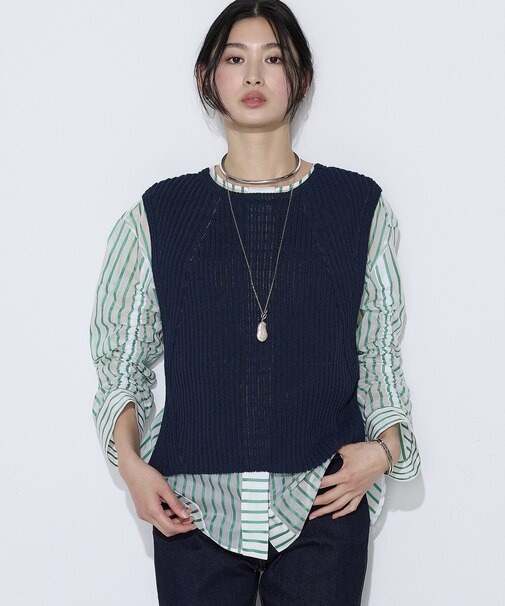 和紙混ドライタッチ ニットジレ