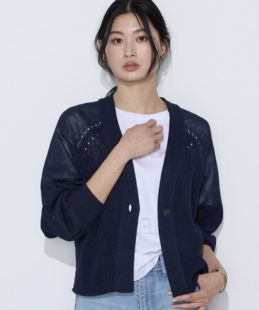 〔 TALLサイズ 〕 和紙混ドライタッチ ニットカーディガン