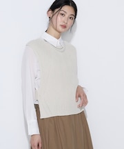 〔 TALLサイズ 〕 和紙混ドライタッチ ニットジレ