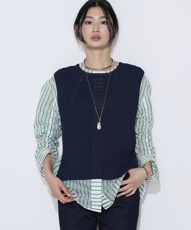 〔 TALLサイズ 〕 和紙混ドライタッチ ニットジレ