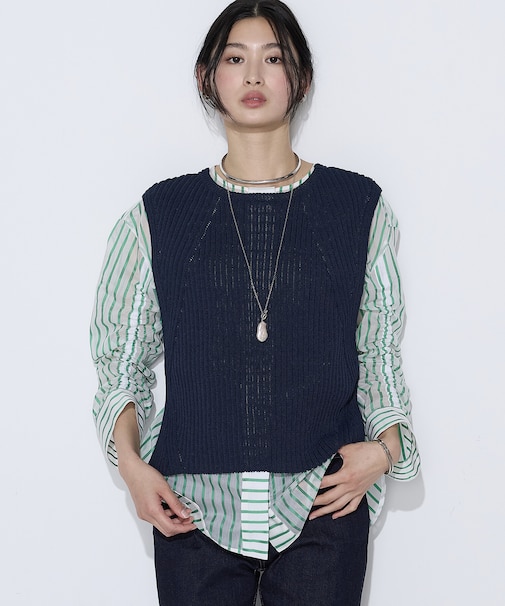 〔 TALLサイズ 〕 和紙混ドライタッチ ニットジレ