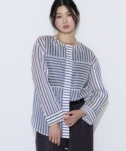 〔 TALLサイズ 〕 キュプラリネン コットンシルクシアーストライプシャ