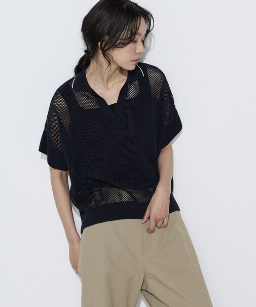 リネンメッシュ スキッパープルオーバー