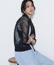 〔 TALLサイズ 〕 リネンメッシュ ジップアップカーディガン