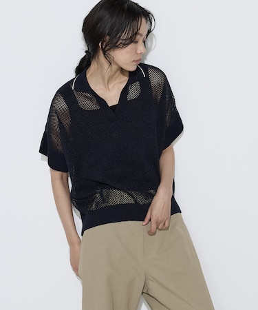 〔 TALLサイズ 〕 リネンメッシュ スキッパープルオーバー