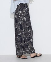 〔 TALLサイズ 〕 麻調ポリエステル ボタニカルプリントパンツ