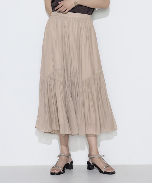 〔 TALLサイズ 〕 【セットアップ対応】カッセンシフォンオーガンジー アシンメトリーギャザースカート