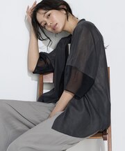 〔 TALLサイズ 〕 リネンポリエステルオーガンジー ラグランスリーブシャツ羽織り