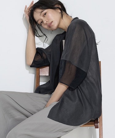 〔 TALLサイズ 〕 リネンポリエステルオーガンジー ラグランスリーブシャツ羽織り