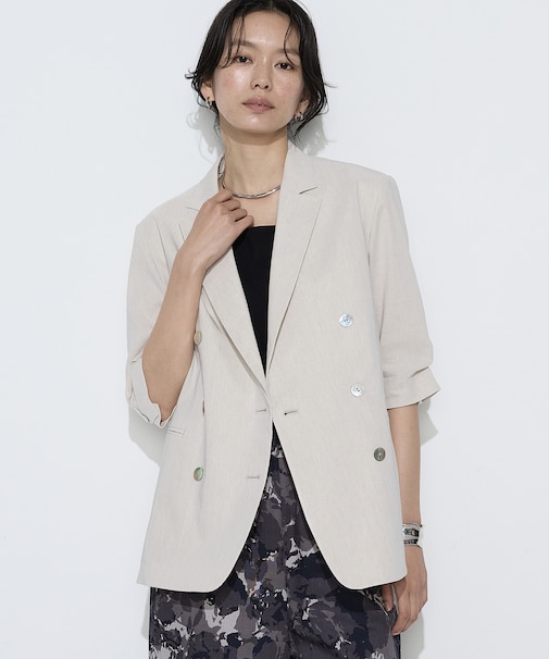 〔 TALLサイズ 〕 リネン／トリアセテートストレッチ ダブルブレストジャケット