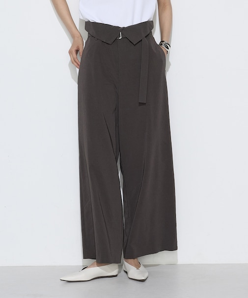 リネン／トリアセテート ハイウエストパンツ