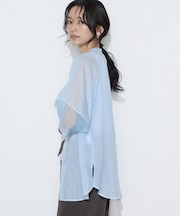 リネンポリエステルオーガンジー ラグランスリーブシャツ羽織り