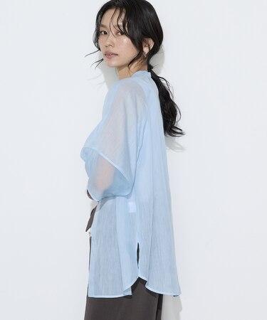 リネンポリエステルオーガンジー ラグランスリーブシャツ羽織り