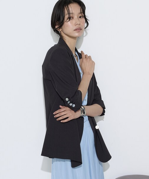 リネン／トリアセテートストレッチ ダブルブレストジャケット