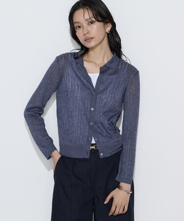 レーヨンイタリア糸 ワイドリブポロカーディガン