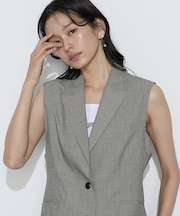 〔 TALLサイズ 〕 ストレッチミニ千鳥 ジレ