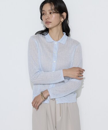 〔 TALLサイズ 〕 レーヨンイタリア糸 ワイドリブポロカーディガン