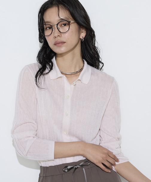 〔 TALLサイズ 〕 レーヨンイタリア糸 ワイドリブポロカーディガン