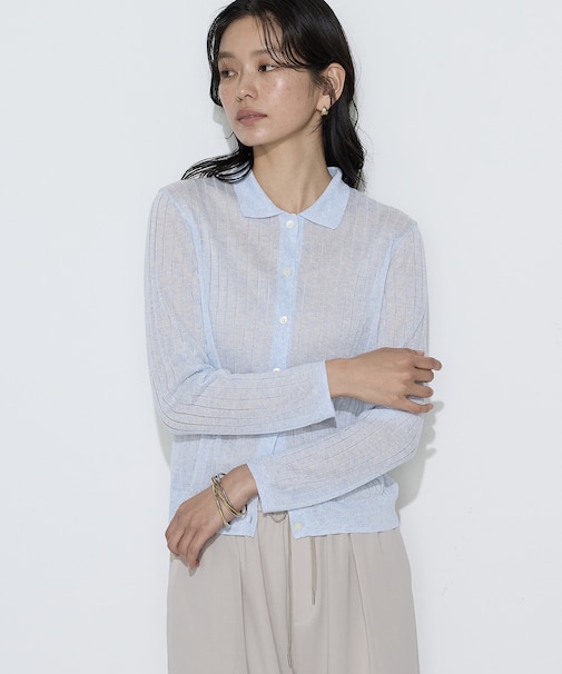 〔 Sサイズ 〕 レーヨンイタリア糸 ワイドリブポロカーディガン