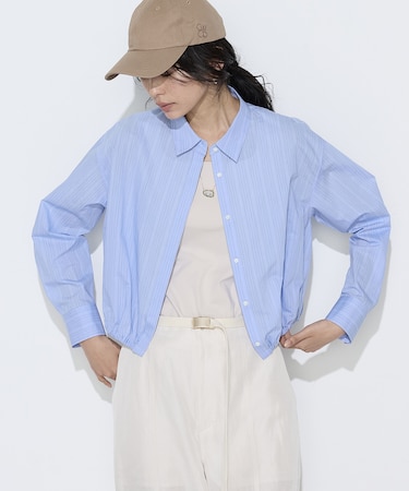 〔 TALLサイズ 〕 コットンナイロンストライプ クロップドシャツ