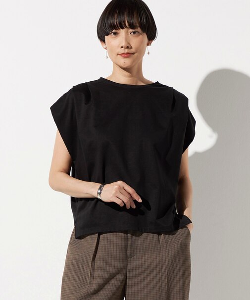 〔 TALLサイズ 〕 スーピマコットンポンチ肩タックデザインTシャツ