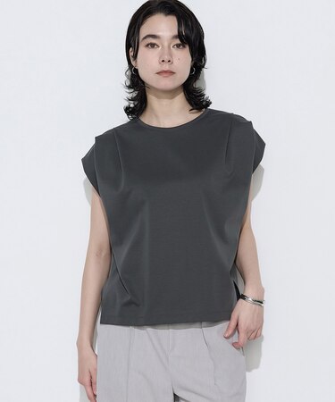 〔 TALLサイズ 〕 スーピマコットンポンチ肩タックデザインTシャツ
