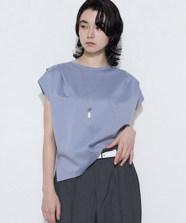 〔 TALLサイズ 〕 スーピマコットンポンチ肩タックデザインTシャツ