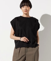 スーピマコットンポンチ肩タックデザインTシャツ