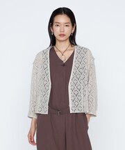 リネンジオメトリックレース ペプラムカーディガン