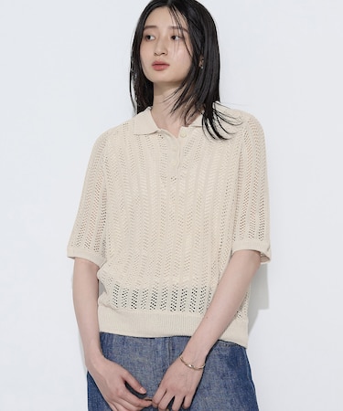 美濃和紙 透かしニットポロ