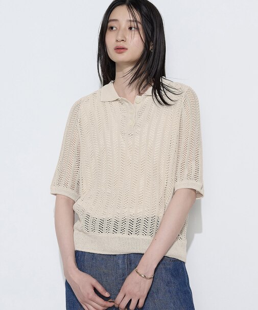 美濃和紙 透かしニットポロ