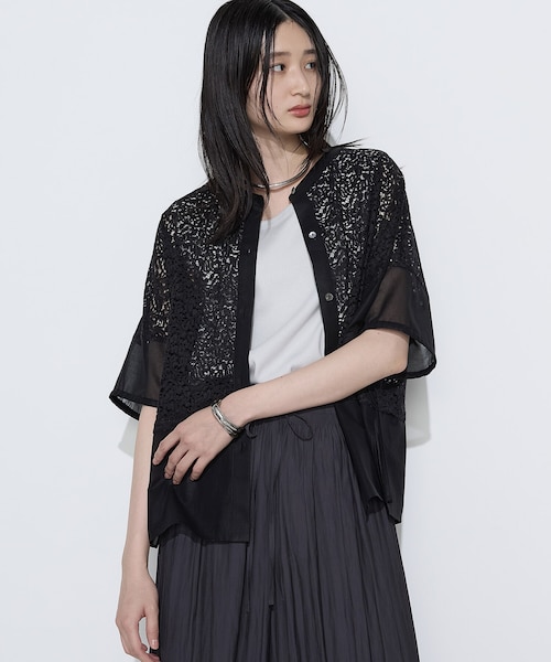 gasa ガサ リネン シャツ　羽織 リネンコードレース シャツ羽織｜コムサの通販｜&mall（アンドモール