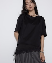 〔 Sサイズ 〕 スーピマコットン 裾レースコンビネーションTシャツ