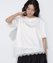 〔 Sサイズ 〕 スーピマコットン 裾レースコンビネーションTシャツ