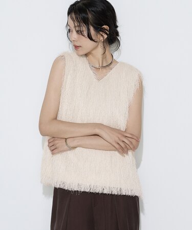 ロングフリンジジャージー ブラウス