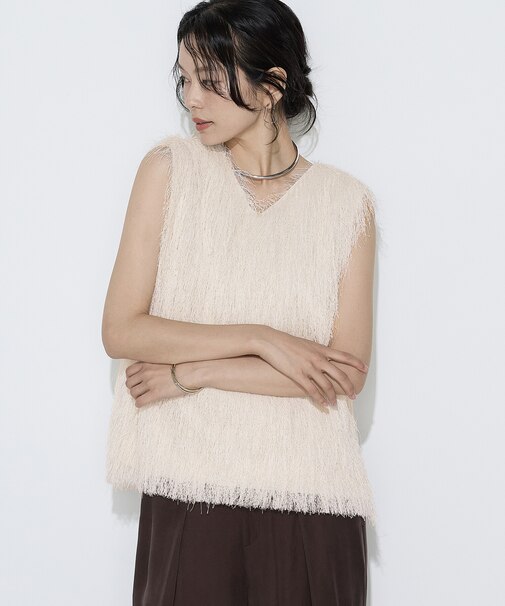 ロングフリンジジャージー ブラウス