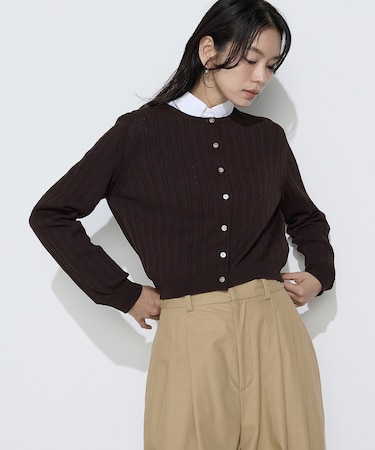 〔TALLサイズ〕コットンダルストレッチ ケーブルカーディガン