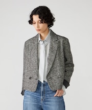 先染めガンクラブツイードDEK加工 ダブルブレストショートジャケット