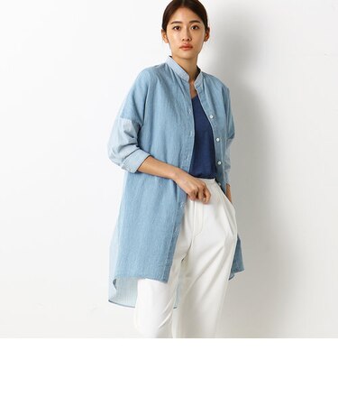 ニードルパンチ ロングデニムシャツ