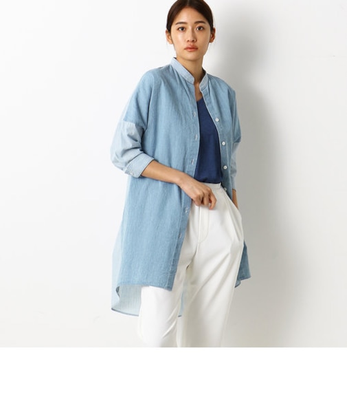 ニードルパンチ ロングデニムシャツ