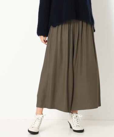 〔+サイズ〕【洗える】キュプラレーヨン ゴムガウチョパンツ