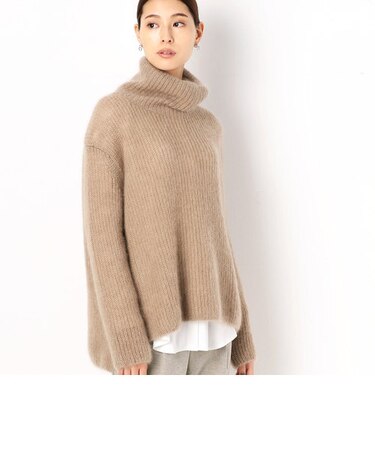 〔+サイズ〕シルクモヘア片畦 タートルネックニットプルオーバー