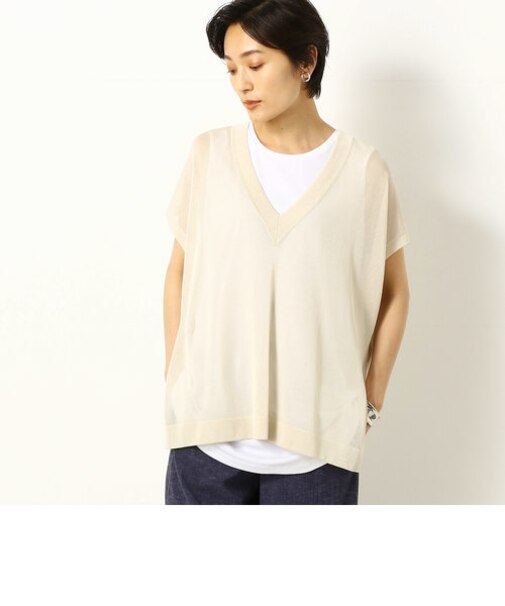 〔+サイズ〕【洗える】ドライタッチレーヨン シアーニットベスト