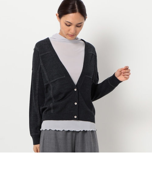 エキストラファインメリノウール ラメステッチ柄Vカーディガン