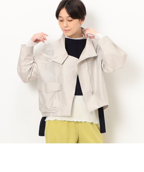 〔 +サイズ 〕 【洗える】ストレッチタフタ アシンメトリーカラーのブルゾン