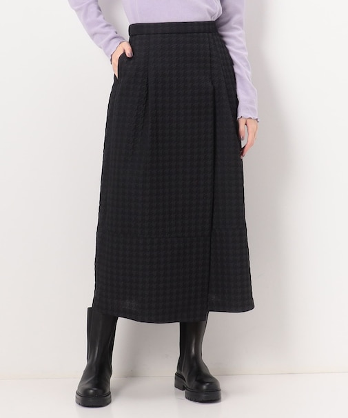〔 +サイズ 〕 ふくれ千鳥ジャカード 巻き風バルーンスカート