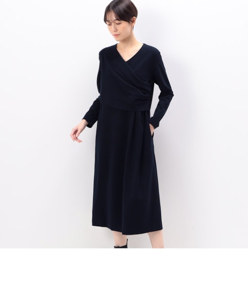 〔 +サイズ 〕 ハイテンションポンチ起毛 カシュクールドレス