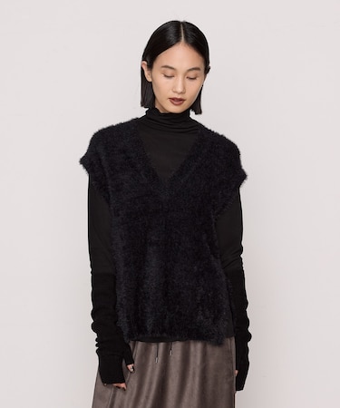 〔 +サイズ 〕 マイクロナイロン フェザーヤーン2wayニットベスト