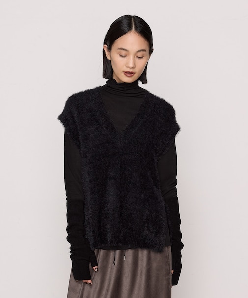 〔 +サイズ 〕 マイクロナイロン フェザーヤーン2wayニットベスト